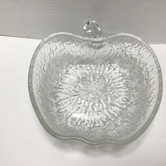 VTG Italian Glass Crystal Ice bowl, clear apple shape tree bark textured - Picture 7 of 9